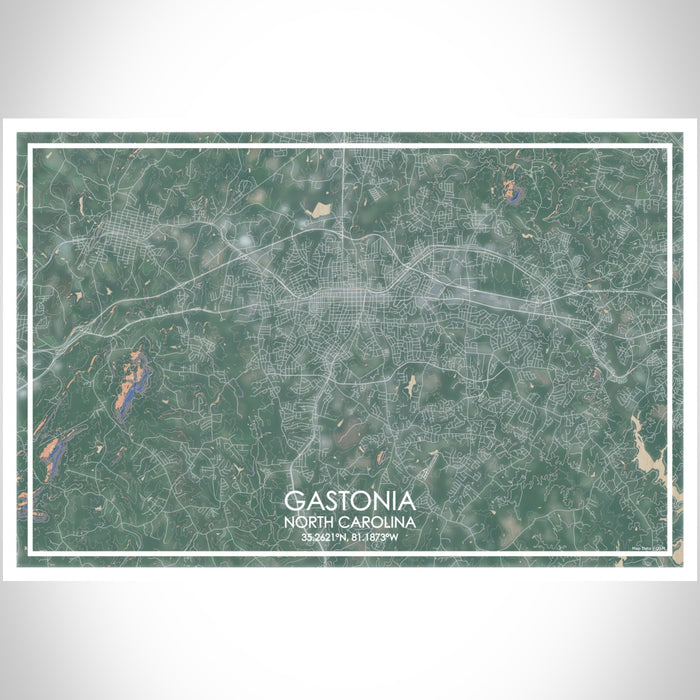 Gastonia North Carolina Map Print Landscape Orientation in Afternoon Style With Shaded Background
