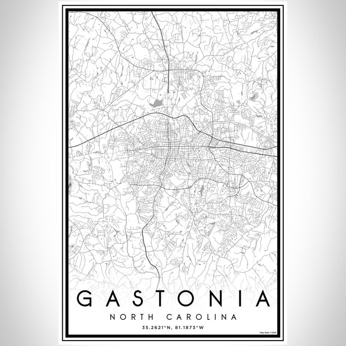 Gastonia North Carolina Map Print Portrait Orientation in Classic Style With Shaded Background