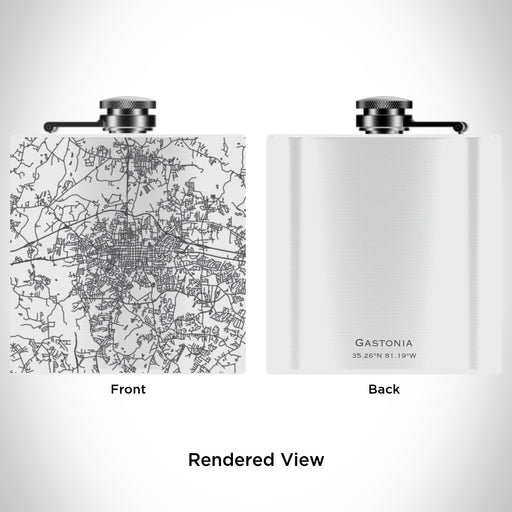 Rendered View of Gastonia North Carolina Map Engraving on 6oz Stainless Steel Flask in White