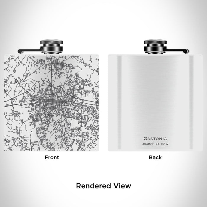 Rendered View of Gastonia North Carolina Map Engraving on 6oz Stainless Steel Flask in White