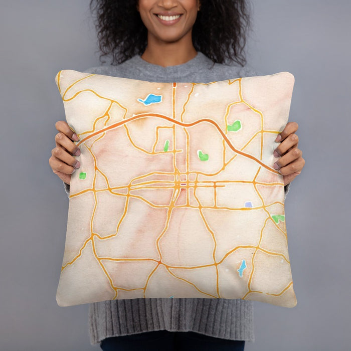 Person holding 18x18 Custom Gastonia North Carolina Map Throw Pillow in Watercolor