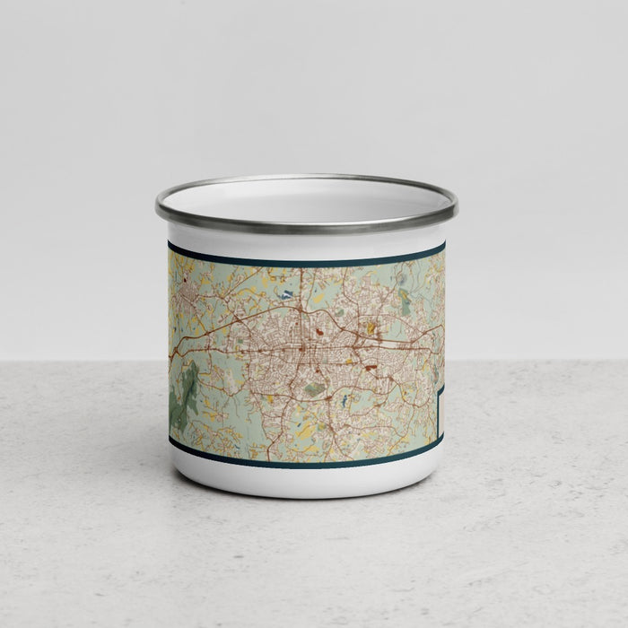 Front View Custom Gastonia North Carolina Map Enamel Mug in Woodblock