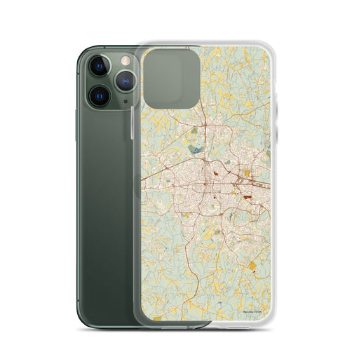 Custom Gastonia North Carolina Map Phone Case in Woodblock on Table with Laptop and Plant
