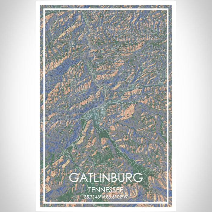 Gatlinburg Tennessee Map Print Portrait Orientation in Afternoon Style With Shaded Background