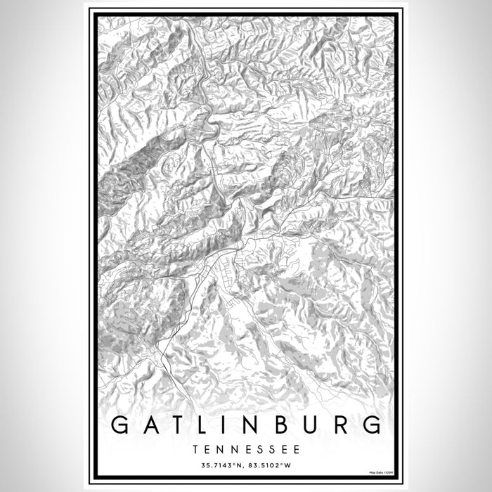 Gatlinburg Tennessee Map Print Portrait Orientation in Classic Style With Shaded Background