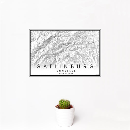 12x18 Gatlinburg Tennessee Map Print Landscape Orientation in Classic Style With Small Cactus Plant in White Planter