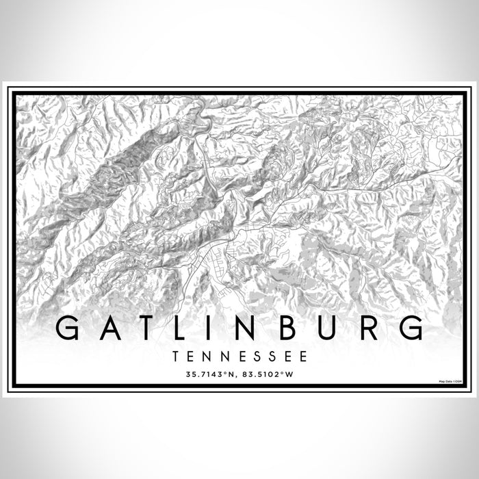 Gatlinburg Tennessee Map Print Landscape Orientation in Classic Style With Shaded Background