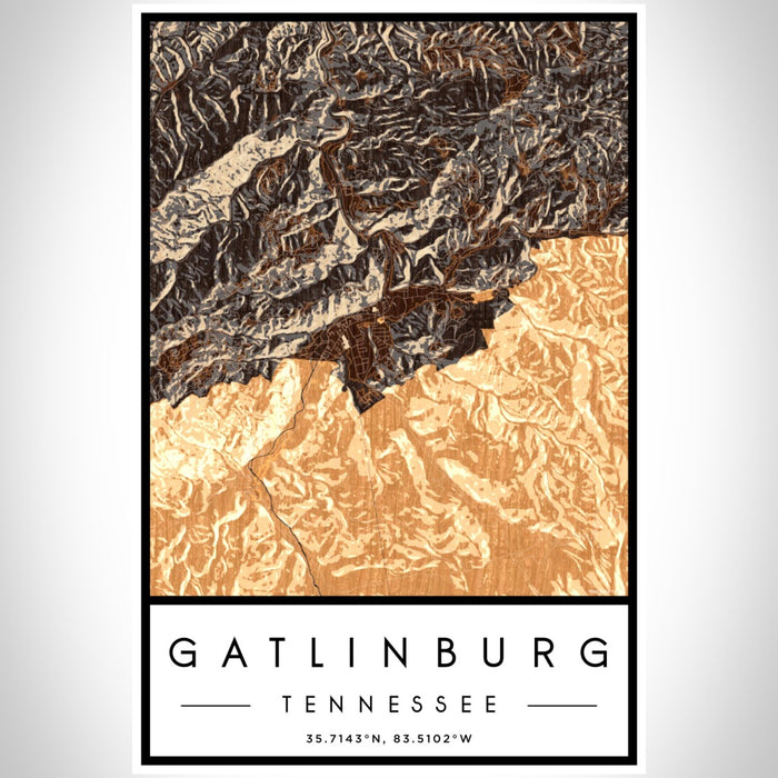 Gatlinburg Tennessee Map Print Portrait Orientation in Ember Style With Shaded Background