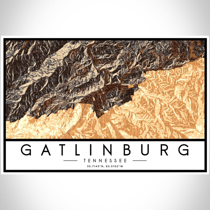 Gatlinburg Tennessee Map Print Landscape Orientation in Ember Style With Shaded Background