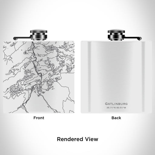 Rendered View of Gatlinburg Tennessee Map Engraving on 6oz Stainless Steel Flask in White