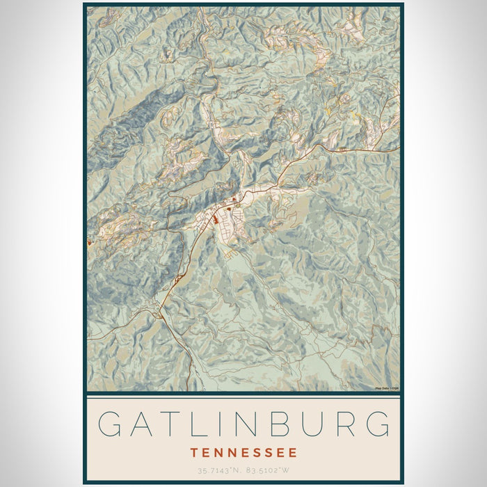 Gatlinburg Tennessee Map Print Portrait Orientation in Woodblock Style With Shaded Background