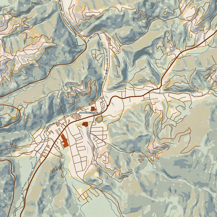 Gatlinburg Tennessee Map Print in Woodblock Style Zoomed In Close Up Showing Details