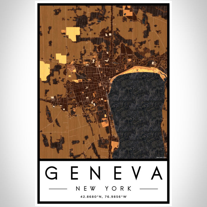 Geneva New York Map Print Portrait Orientation in Ember Style With Shaded Background