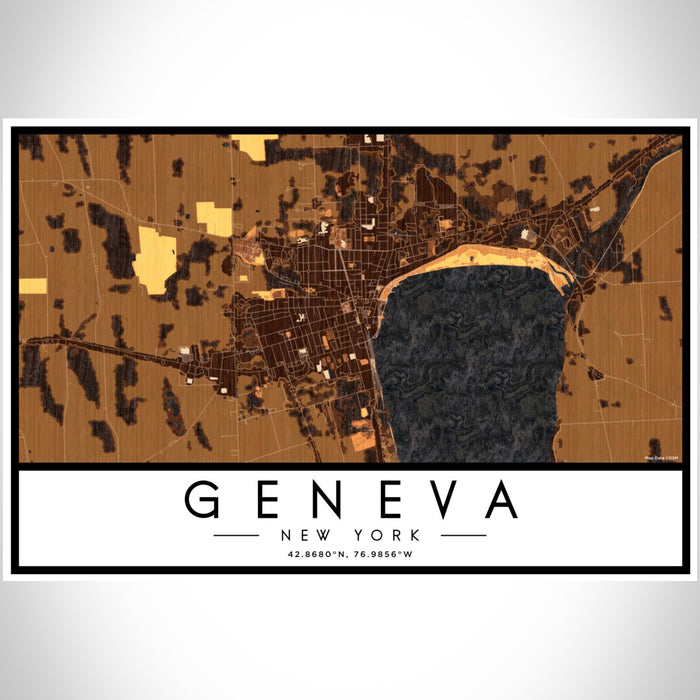 Geneva New York Map Print Landscape Orientation in Ember Style With Shaded Background