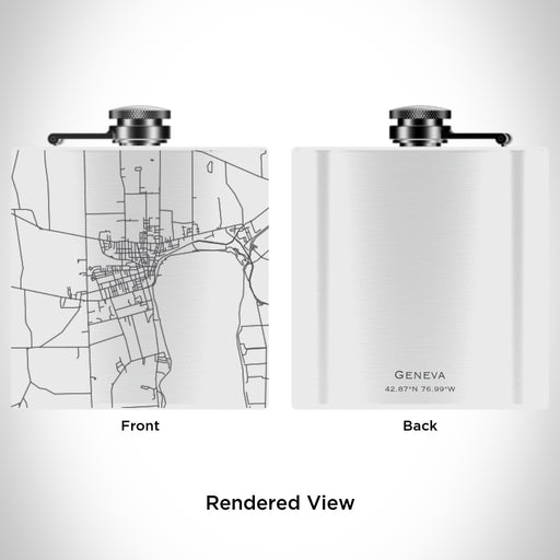 Rendered View of Geneva New York Map Engraving on 6oz Stainless Steel Flask in White
