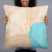 Person holding 22x22 Custom Geneva New York Map Throw Pillow in Watercolor