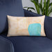 Custom Geneva New York Map Throw Pillow in Watercolor on Blue Colored Chair