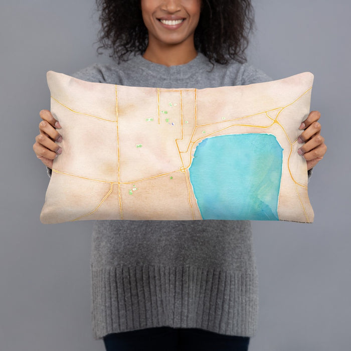 Person holding 20x12 Custom Geneva New York Map Throw Pillow in Watercolor