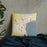Custom Geneva New York Map Throw Pillow in Woodblock on Bedding Against Wall