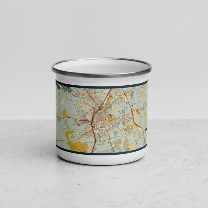 Front View Custom Georgetown Texas Map Enamel Mug in Woodblock