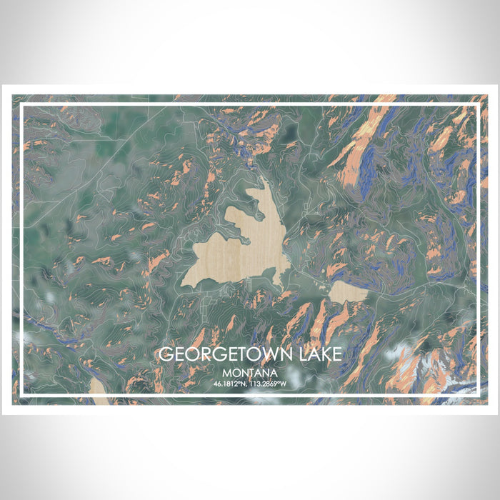 Georgetown Lake Montana Map Print Landscape Orientation in Afternoon Style With Shaded Background