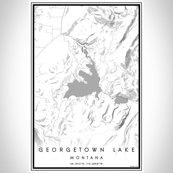 Georgetown Lake Montana Map Print Portrait Orientation in Classic Style With Shaded Background