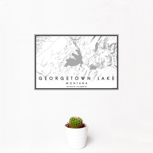 12x18 Georgetown Lake Montana Map Print Landscape Orientation in Classic Style With Small Cactus Plant in White Planter