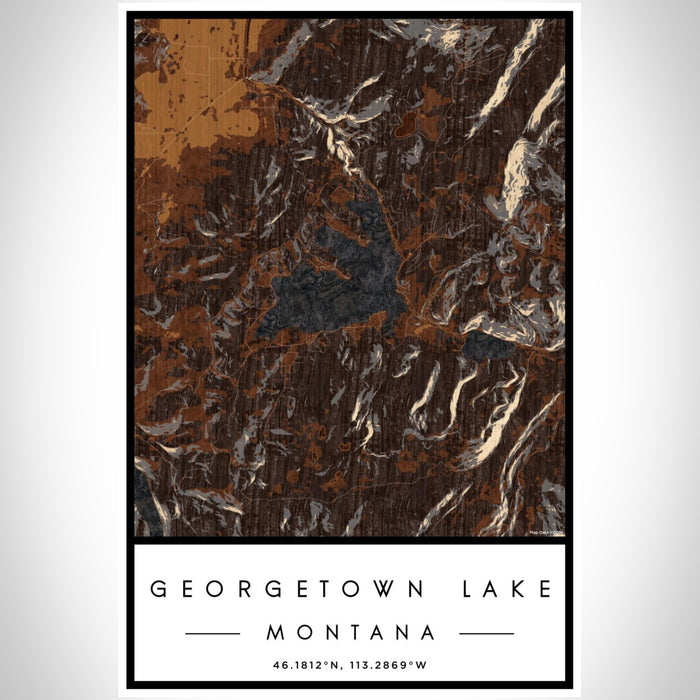 Georgetown Lake Montana Map Print Portrait Orientation in Ember Style With Shaded Background
