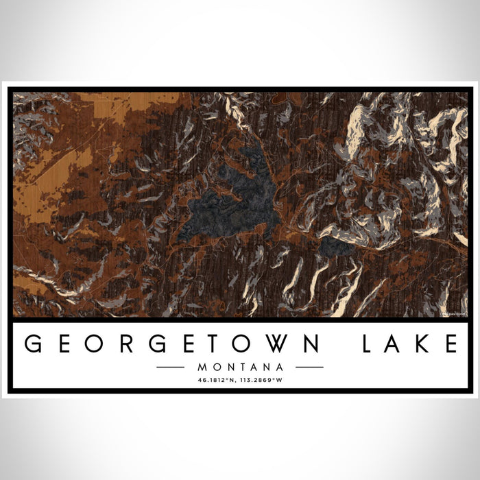 Georgetown Lake Montana Map Print Landscape Orientation in Ember Style With Shaded Background
