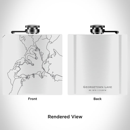 Rendered View of Georgetown Lake Montana Map Engraving on 6oz Stainless Steel Flask in White