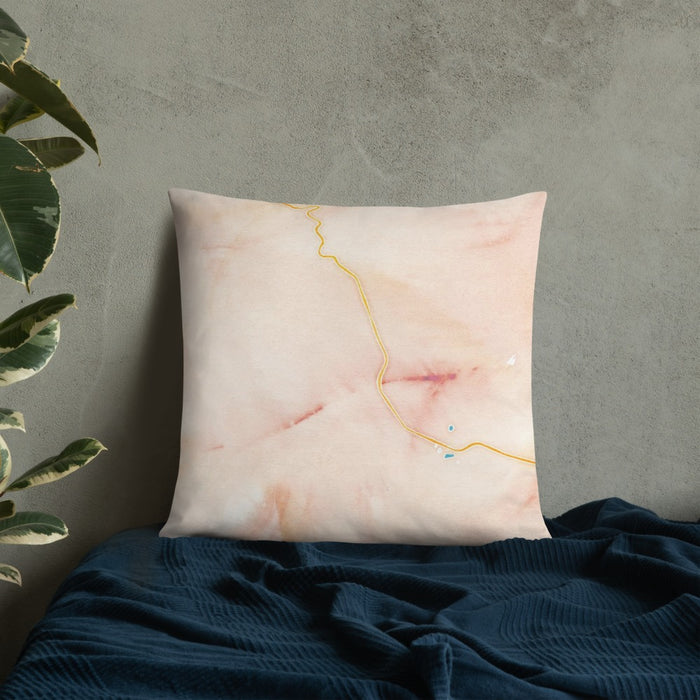 Custom Georgetown Lake Montana Map Throw Pillow in Watercolor on Bedding Against Wall