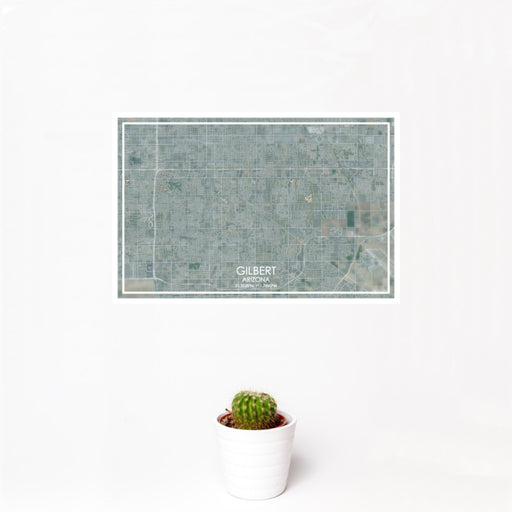 12x18 Gilbert Arizona Map Print Landscape Orientation in Afternoon Style With Small Cactus Plant in White Planter