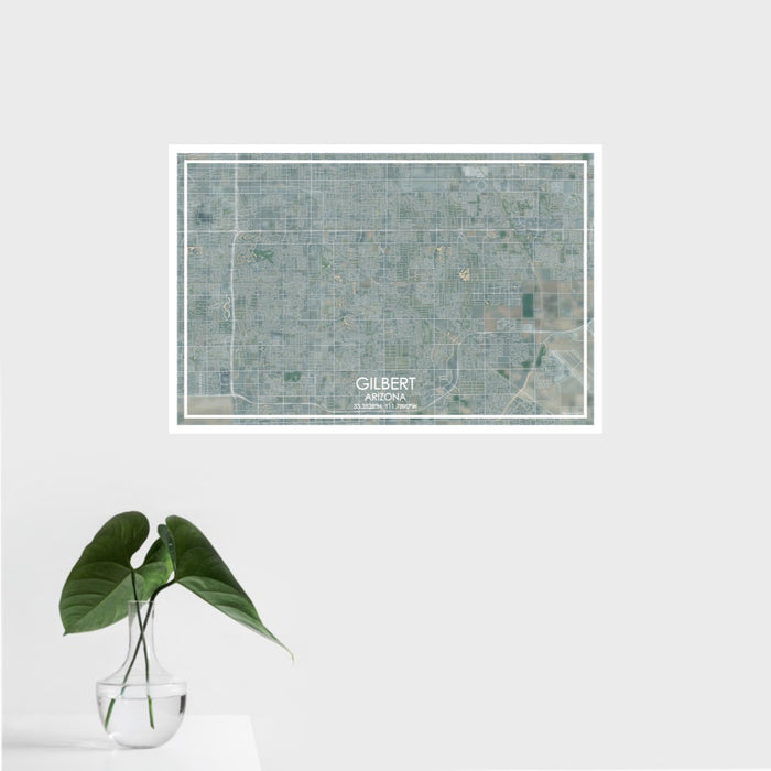 16x24 Gilbert Arizona Map Print Landscape Orientation in Afternoon Style With Tropical Plant Leaves in Water