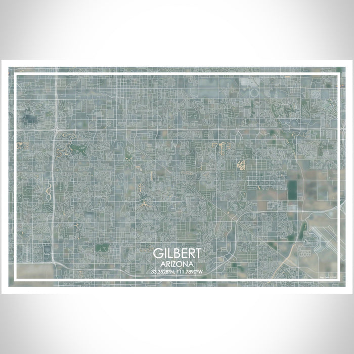 Gilbert Arizona Map Print Landscape Orientation in Afternoon Style With Shaded Background