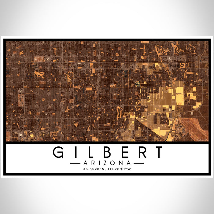 Gilbert Arizona Map Print Landscape Orientation in Ember Style With Shaded Background