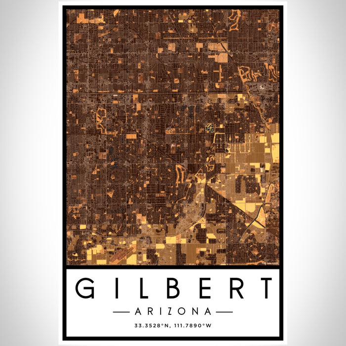 Gilbert Arizona Map Print Portrait Orientation in Ember Style With Shaded Background