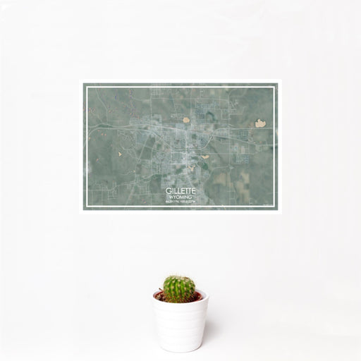 12x18 Gillette Wyoming Map Print Landscape Orientation in Afternoon Style With Small Cactus Plant in White Planter