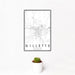 12x18 Gillette Wyoming Map Print Portrait Orientation in Classic Style With Small Cactus Plant in White Planter