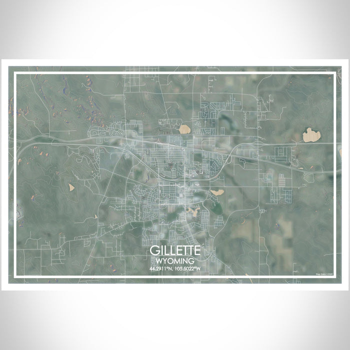 Gillette Wyoming Map Print Landscape Orientation in Afternoon Style With Shaded Background