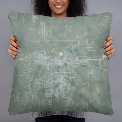 Person holding 22x22 Custom Gillette Wyoming Map Throw Pillow in Afternoon