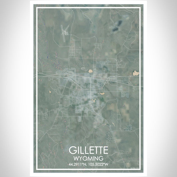 Gillette Wyoming Map Print Portrait Orientation in Afternoon Style With Shaded Background