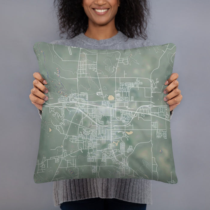 Person holding 18x18 Custom Gillette Wyoming Map Throw Pillow in Afternoon