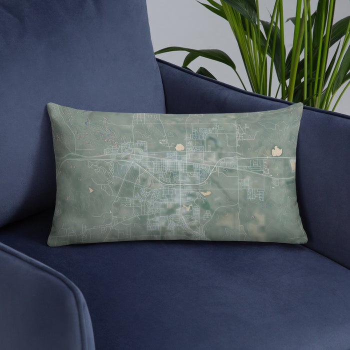 Custom Gillette Wyoming Map Throw Pillow in Afternoon on Blue Colored Chair