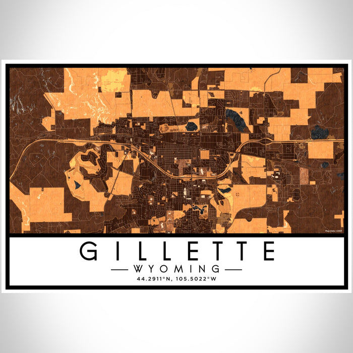 Gillette Wyoming Map Print Landscape Orientation in Ember Style With Shaded Background
