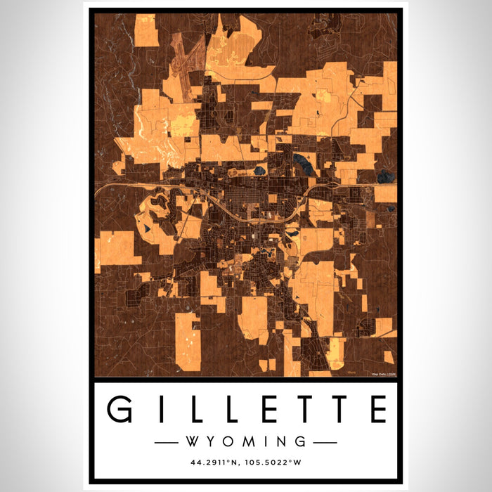 Gillette Wyoming Map Print Portrait Orientation in Ember Style With Shaded Background