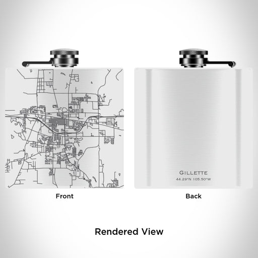 Rendered View of Gillette Wyoming Map Engraving on 6oz Stainless Steel Flask in White