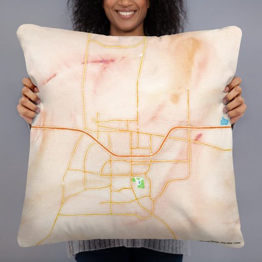 Person holding 22x22 Custom Gillette Wyoming Map Throw Pillow in Watercolor