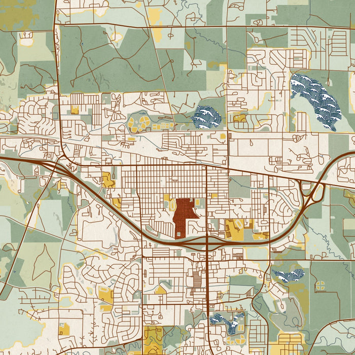 Gillette Wyoming Map Print in Woodblock Style Zoomed In Close Up Showing Details