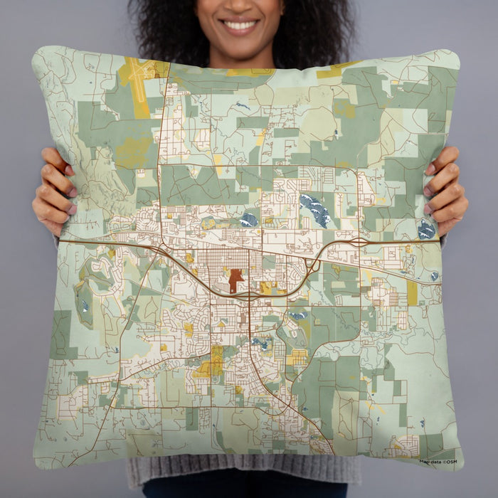 Person holding 22x22 Custom Gillette Wyoming Map Throw Pillow in Woodblock