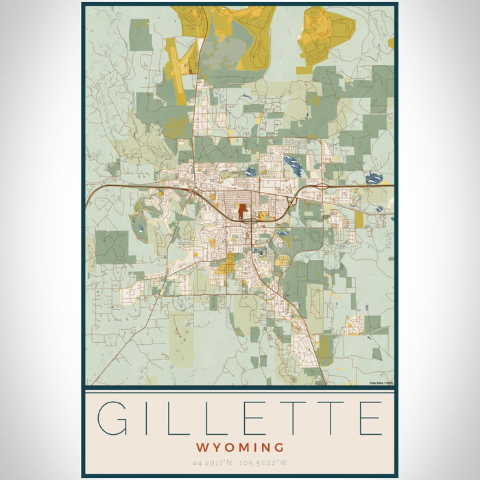 Gillette Wyoming Map Print Portrait Orientation in Woodblock Style With Shaded Background